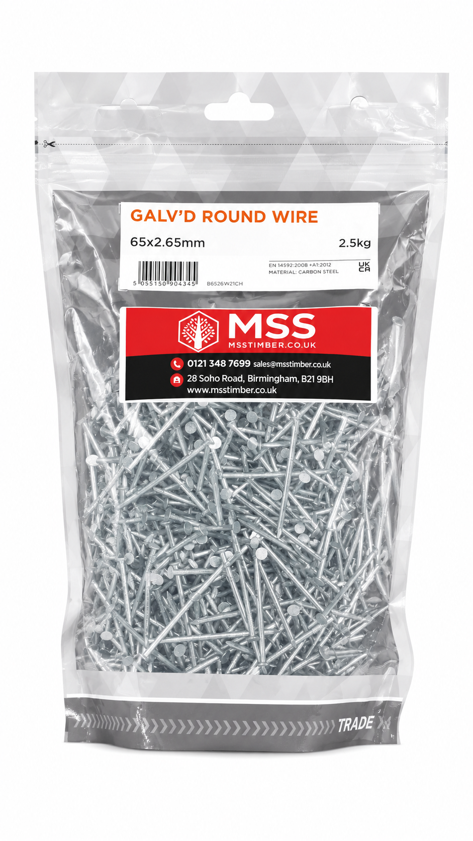 65mm Galv Round Wire Nails 2.5kg Bag