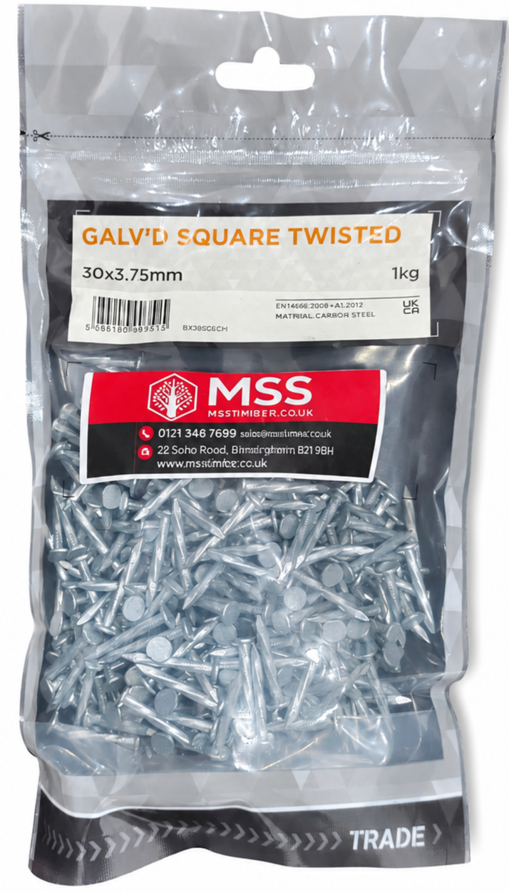 30mm Galv Twisted Nails 1kg Bag
