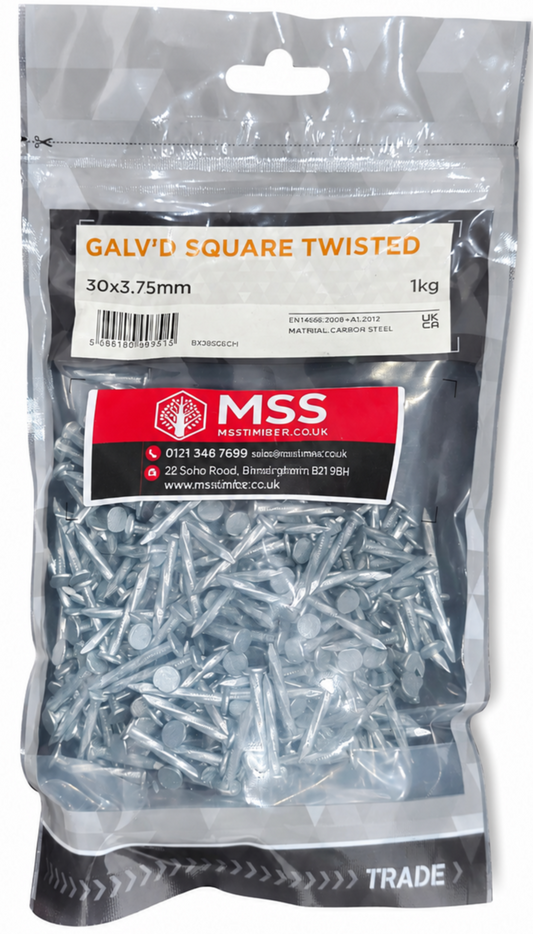 30mm Galv Twisted Nails 1kg Bag